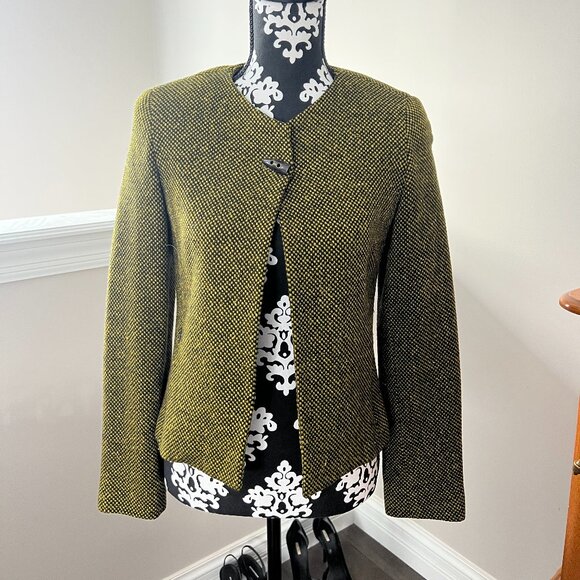 Vintage Wool & Cashmere Yellow Printed Collarless Jacket - Picture 1 of 7